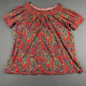 Lauren Ralph Lauren Blouse Womens XL Red Paisley Short Sleeve Smocked Neck Boho